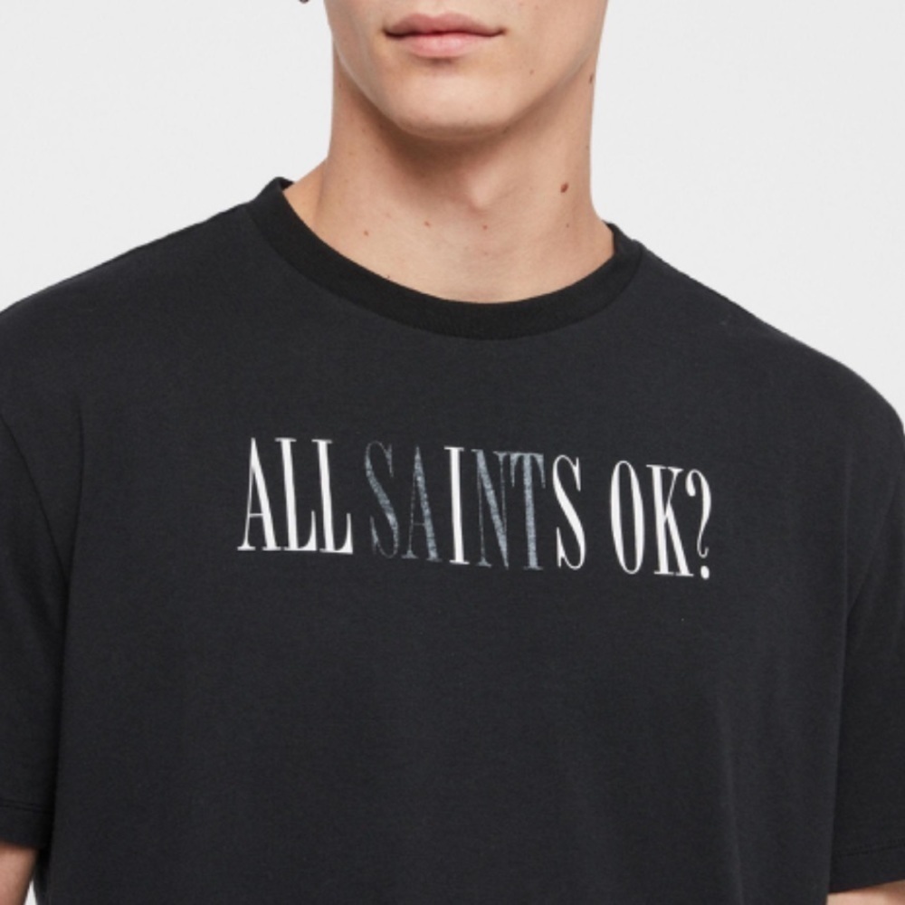 AllSaints all saints Men's unisex Black Okay Crew T-shirt size XS black white - Picture 7 of 7